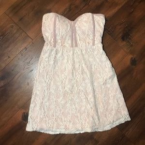 Monteau Lace Cream and Pink Strapless Dress